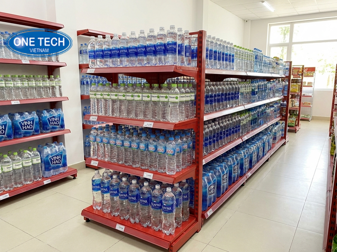 Các loại kệ trưng bày nước suối Thái Nguyên phổ biến